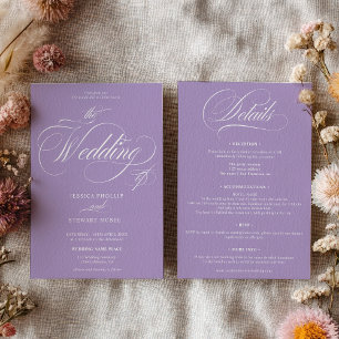 Convite Script de lavanda Elegante Tudo em Um Casamento