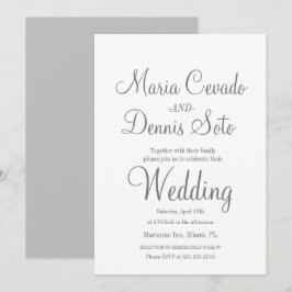 Convite Script de Letreiro Cinza Simples Casamento