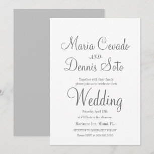 Convite Script de Letreiro Cinza Simples Casamento
