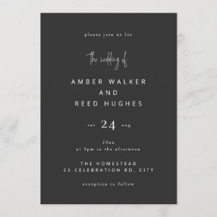 Convite Script de Matte Preto de Casamento Clássico Elegan