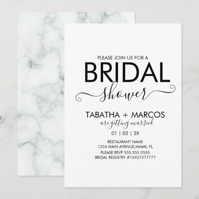 Convite Script de Padrão de Mármore Simples para Chá de No (Frente/Verso)