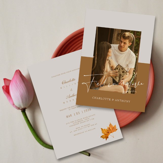 Convite Script de queda no amor: Casamento de fotos em chi (Fall in Love Script_ Modern Chic Photo Wedding Invitation)