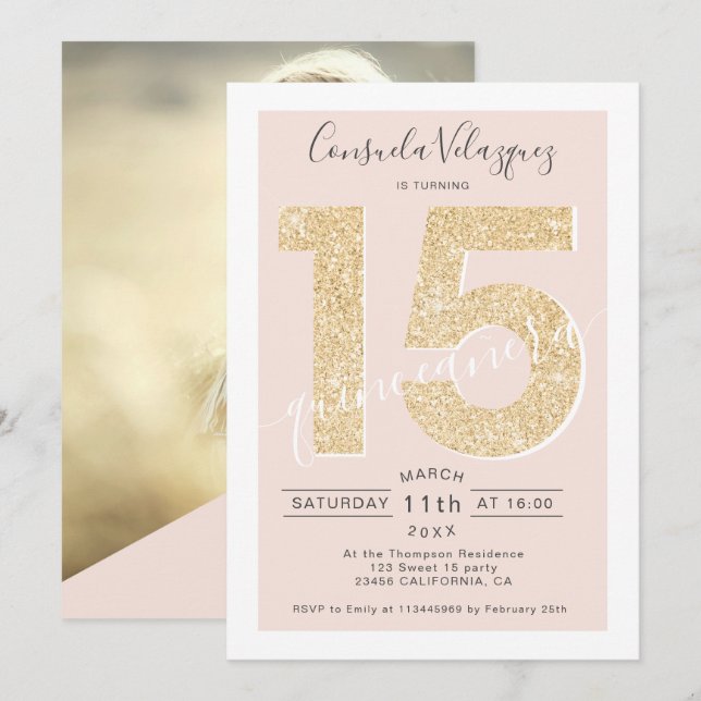 Convite Script de relâmpago de ouro quínico - foto da quin (Frente/Verso)