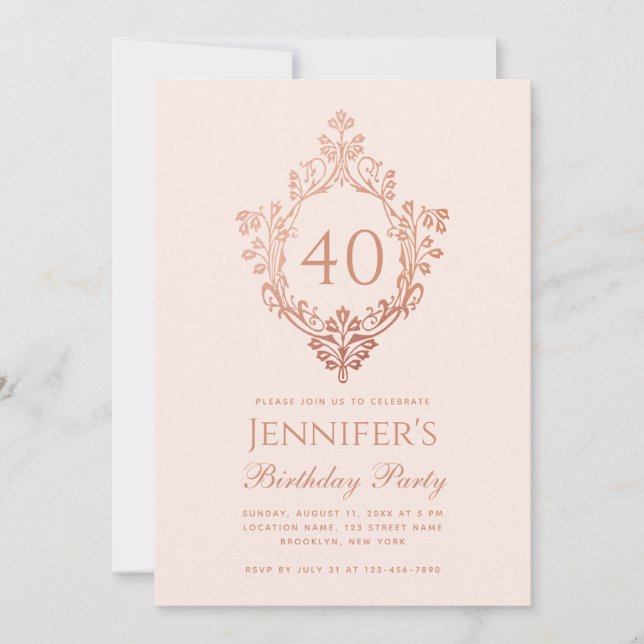 Convite Script de repouso de campo Dourado, Rosa-Rosa aniv (Frente)