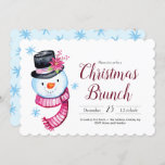 Convite Script de Snowman Cóteo de Brunch de Natal<br><div class="desc">Bonito boneco de neve de aquarela com poinsettia e ilustração com lenço listrado. Use a modelo para ajustar o texto para o almoço de Natal. Trabalho de arte de Valarie Wade.</div>