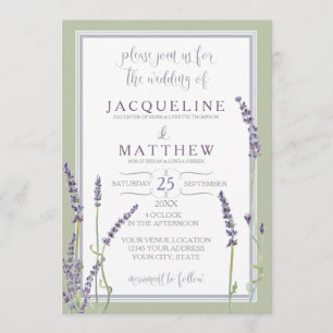 Convite Script de Tipografia Moderna das Flores de Lavanda