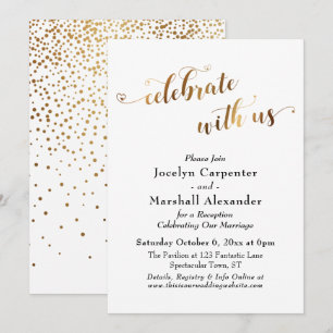 Convite Script Dourado Celebre Conosco Confetes de Fundo