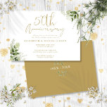 Convite Script Dourado de aniversário de casamento do 50º<br><div class="desc">Este elegante convite de 50 anos de aniversário de casamento,  verde botânico floral,  pode ser personalizado com suas informações em tipografia de ouro chico com suas datas especiais no verso. Projetado por Thisnotme©</div>