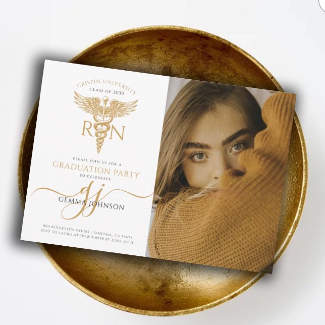 Convite Script Dourado de Festa de formatura de Enfermeiro (Criador carregado)