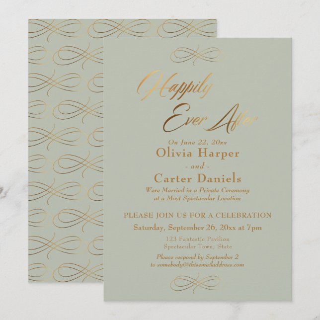 Convite Script Dourado Elegante Feliz Para Sempre, Verde S (Frente/Verso)