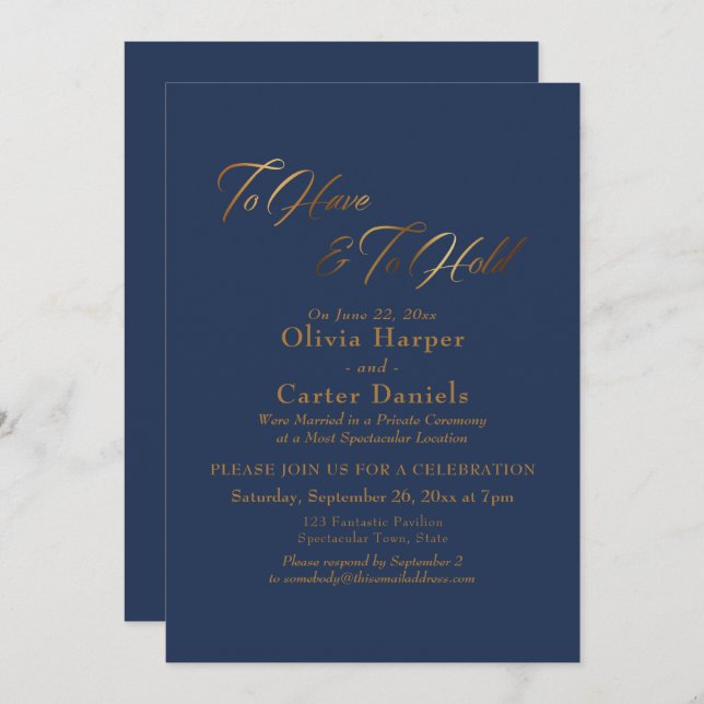 Convite Script Dourado Elegante para ter e segurar o Marin (Frente/Verso)