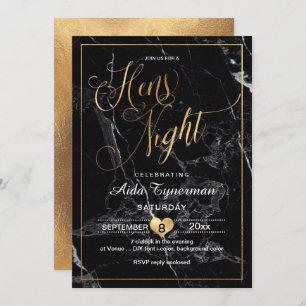 Convite Script Dourado Faux PixDezines Hens Night+Marble