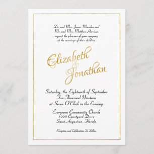 Convite Script Dourado Formal Elegante de Muitas Horas