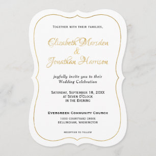 Convite Script Dourado Formal Elegante de Muitas Horas