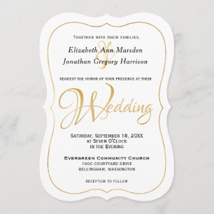 Convite Script Dourado Formal Elegante de Muitas Horas