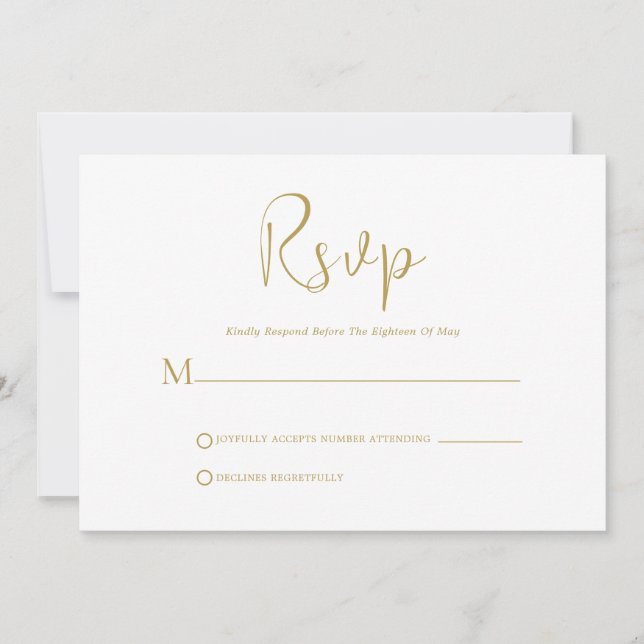 Convite Script Dourado Whimsical Na Placa RSVP Branca (Frente)