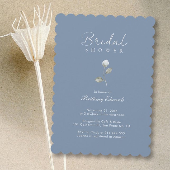 Convite Script e Floral Elegante: Chá de panela Azul Dusty (Elegant Script & Floral: Dusty Blue Bridal Shower Invitation Personalized
)