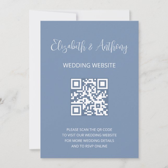 Convite Script Elegante Azul Dusty | RSVP de Casamento de  (Frente)