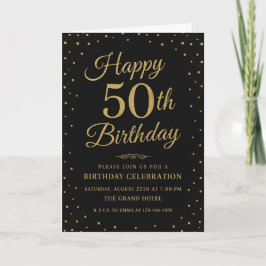 Convite Script Elegante de 50º aniversário preto e Dourado