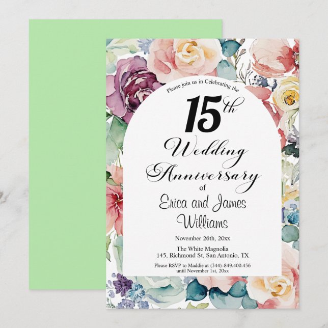 Convite Script Elegante de Aniversário de Casamento de 15 (Frente/Verso)