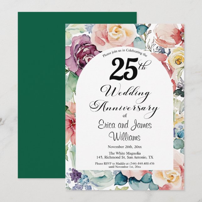 Convite Script Elegante de Aniversário de Casamento de 25 (Frente/Verso)
