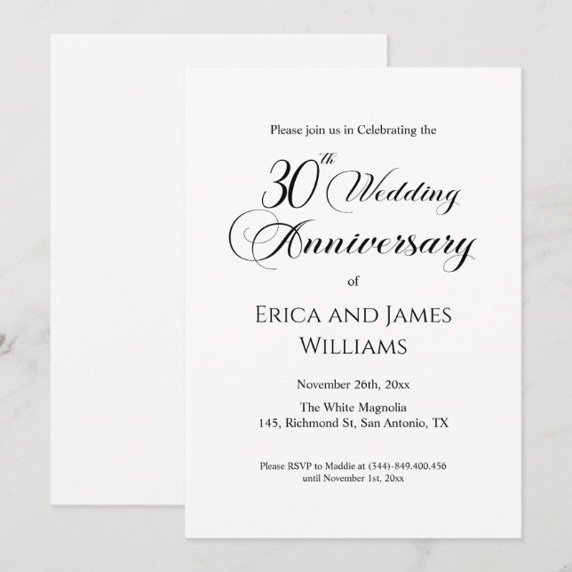 Convite Script Elegante de Aniversário de Casamento de 30  (Frente/Verso)