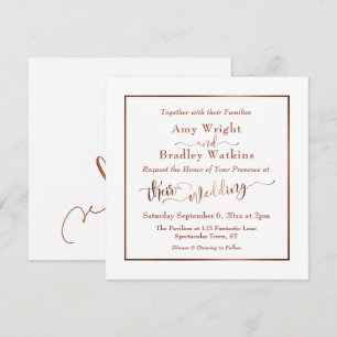 Convite Script Elegante de cobre e branco editável  Casam