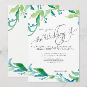 Convite Script Elegante de Folhagem de Aquarela BOHO