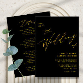 Convite Script Elegante Dourado Preto Tudo Em Um Casamento