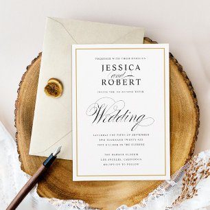 Convite Script Elegante e Casamento Dourado de Fronteiras