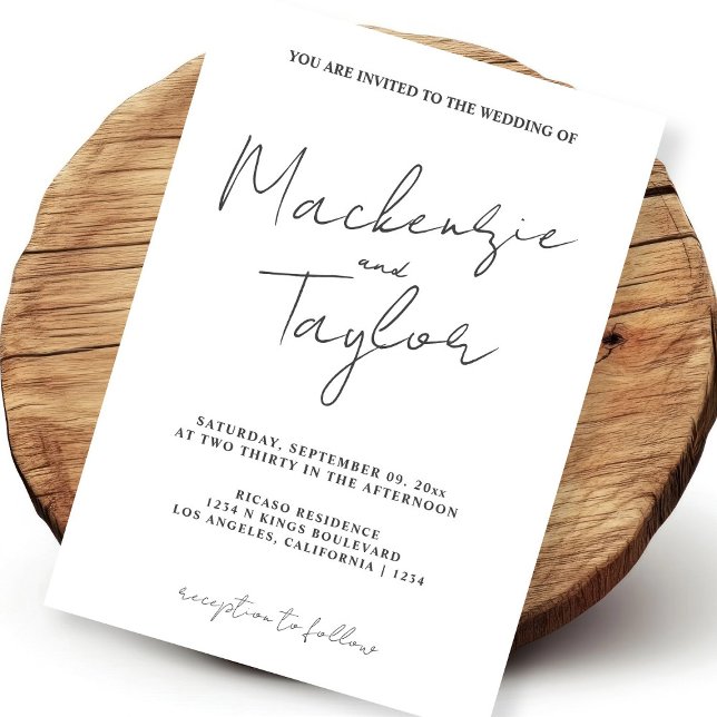 Convite Script Elegante e Simples Minimalista (Elegant and Simple Minimalist Script Invitation by Ricaso. Classic wedding invites add own text)