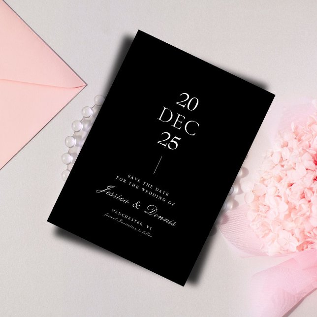 Convite Script Elegante Mínimo Moderno B&W Salvar a Data (Criador carregado)