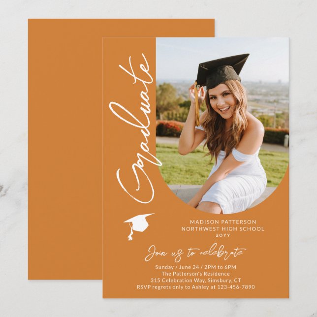 Convite Script Elegante Moderno de Festa de formatura de F (Frente/Verso)