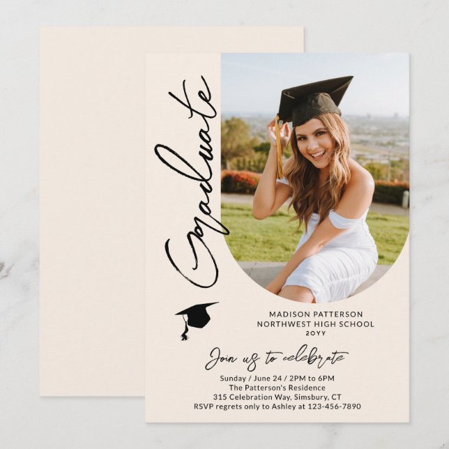 Convite Script Elegante Moderno de Festa de formatura de F (Frente/Verso)