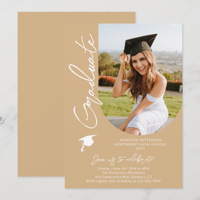 Convite Script Elegante Moderno de Festa de formatura de F (Frente/Verso)