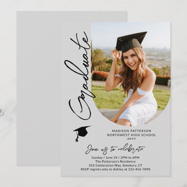 Convite Script Elegante Moderno de Festa de formatura de F (Frente/Verso)