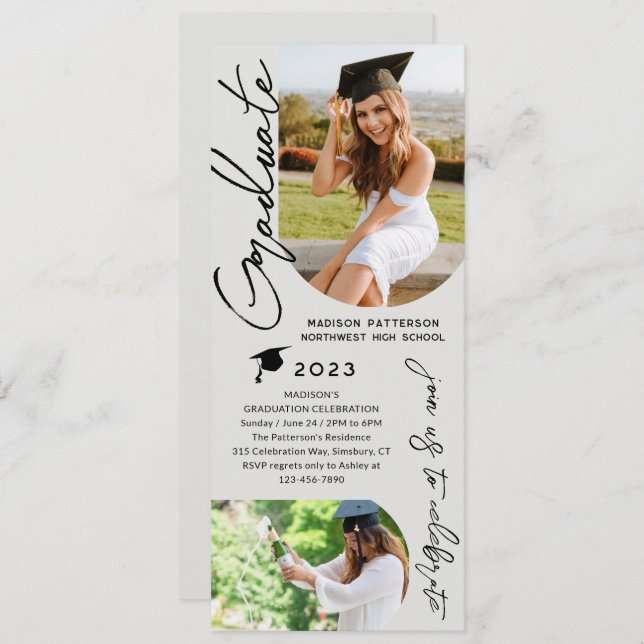 Convite Script Elegante Moderno de Festa de formatura de F (Frente/Verso)