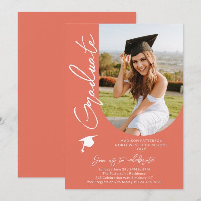 Convite Script Elegante Moderno de Festa de formatura de F (Frente/Verso)