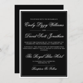 Convite Script Elegante preto clássico tradicional