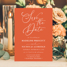 Convite Script Elegante Verona Sunset Orange Salvar Data