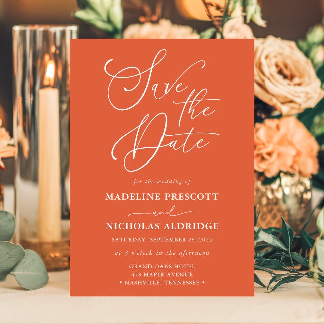 Convite Script Elegante Verona Sunset Orange Salvar Data (Criador carregado)