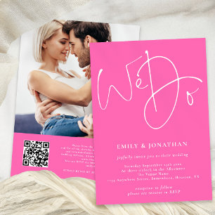 Convite Script Fazemos Foto de Código QR Casamento Rosa Qu