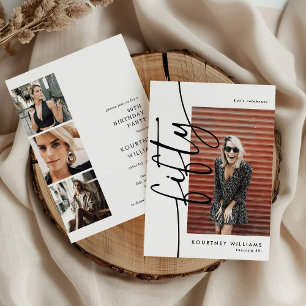 Convite Script Fifty 4 Colagem de Fotos Aniversário de 50 