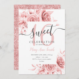 Convite Script Floral & Glitter Sweet 16 Simples, Dourado