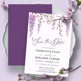 Convite Script Floral Purple Wisteria Salvar A Placa Date
