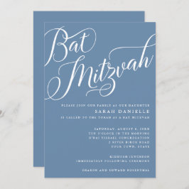 Convite Script Flourish Moderno, Dusty Blue Bat Mitzvah