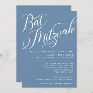 Convite Script Flourish Moderno, Dusty Blue Bat Mitzvah