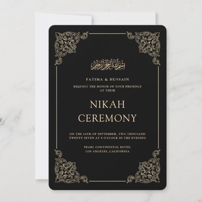 Convite Script Formal Barroco Antigo Cerimônia de Nikah Pr (Frente)