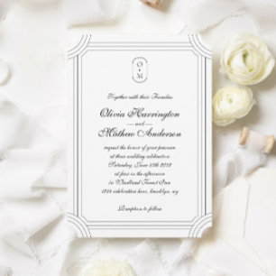 Convite Script Formal com Casamento Monograma de Quadro Ge