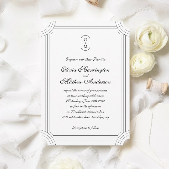 Convite Script Formal com Casamento Monograma de Quadro Ge (Criador carregado)